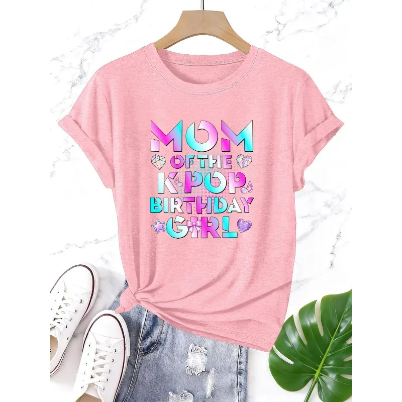 Purple-Blue Iridescent MOM-K POP Birthday, MOM OF THE K-POP BIRTHDAY Print T-shirt, S