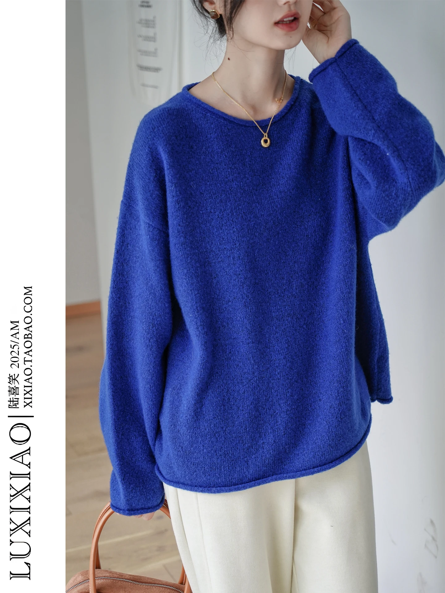 

Женский утепленный вязаный свитер LUXIXIAO с круглым вырезом и спущенными плечами, повседневный, осенне-зимний, в корейском стиле
