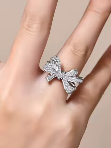 MINTYBOX S925 Sterling Silver Bowknot Lab Moissanite Engagement Ring for Women Luxury Diamond Rings Wedding Fine Jewelry Gift