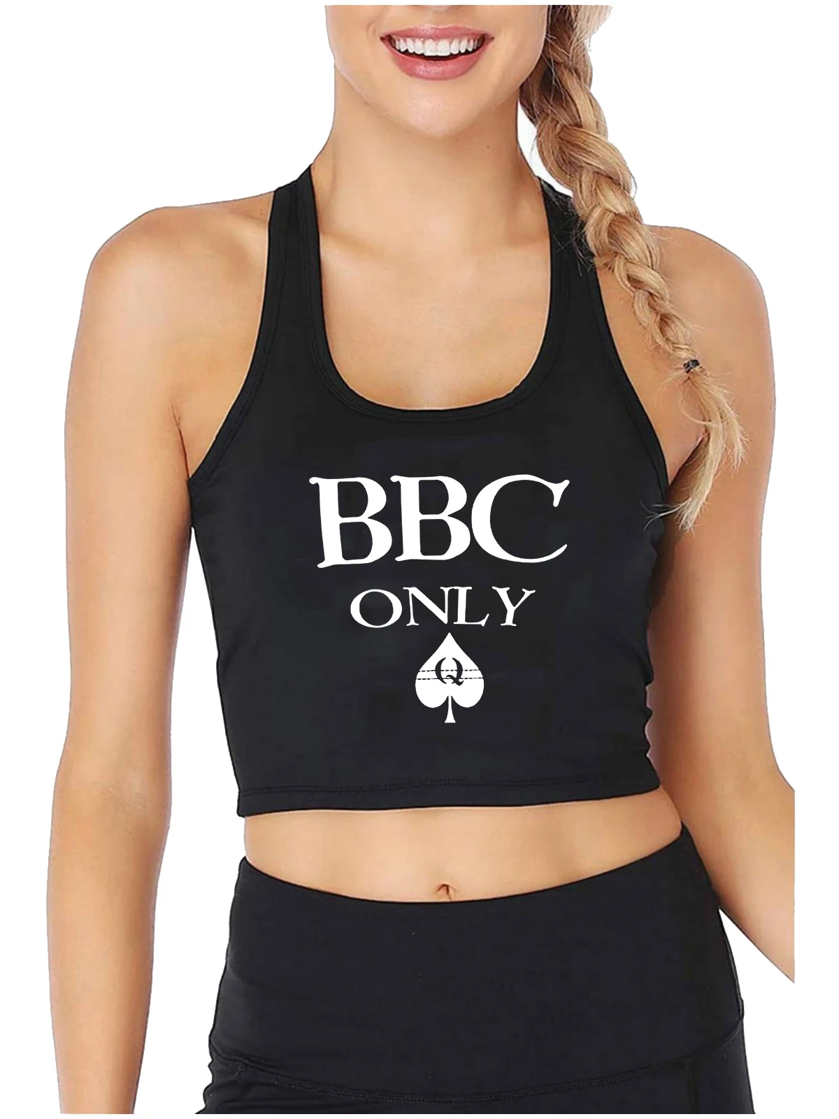 BBC Only Queen of Spades Design Sexy Slim Fit Crop Top Hotwife Humor Fun Flirty Style Tank Tops Swinger Naughty Camisole