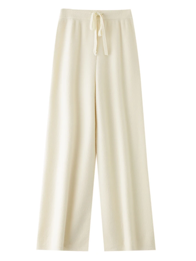 Pantalon large à couture moyenne pour femme, 2024 laine mérinos, tout doux, pantalon décontracté, mode féminine, automne, hiver, nouveau, 100%