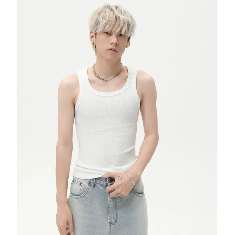

SYUHGFA 2025 Summer Men's Tank Tops Fashion Solid Color Casual Fitness Ribbed Slim Fit Sleeveless Pullover Vest Simple Versatile