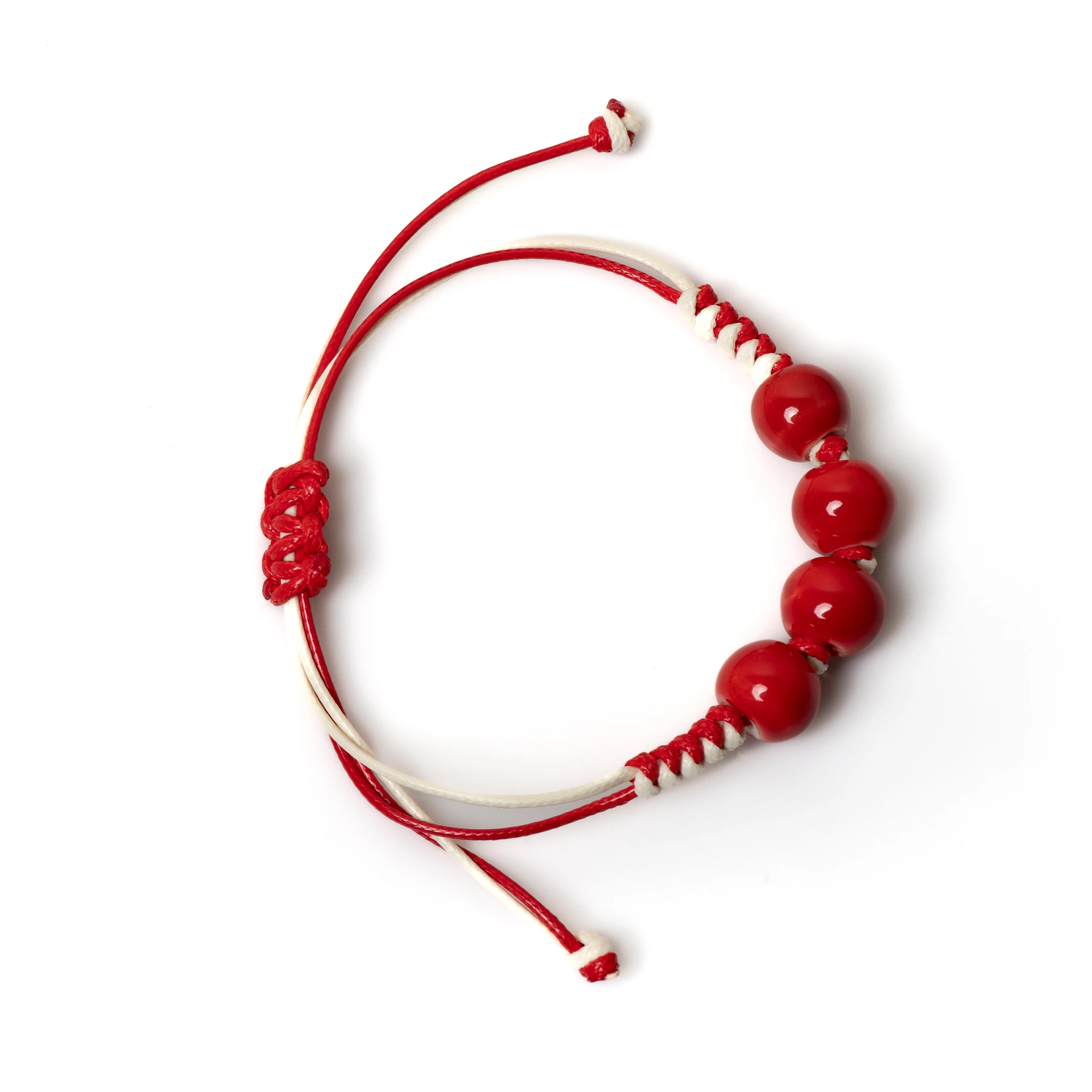 Red Ceramic Beaded Bracelet Handmade Adjustable Jewelry Minimalist Style for Men and Women 172