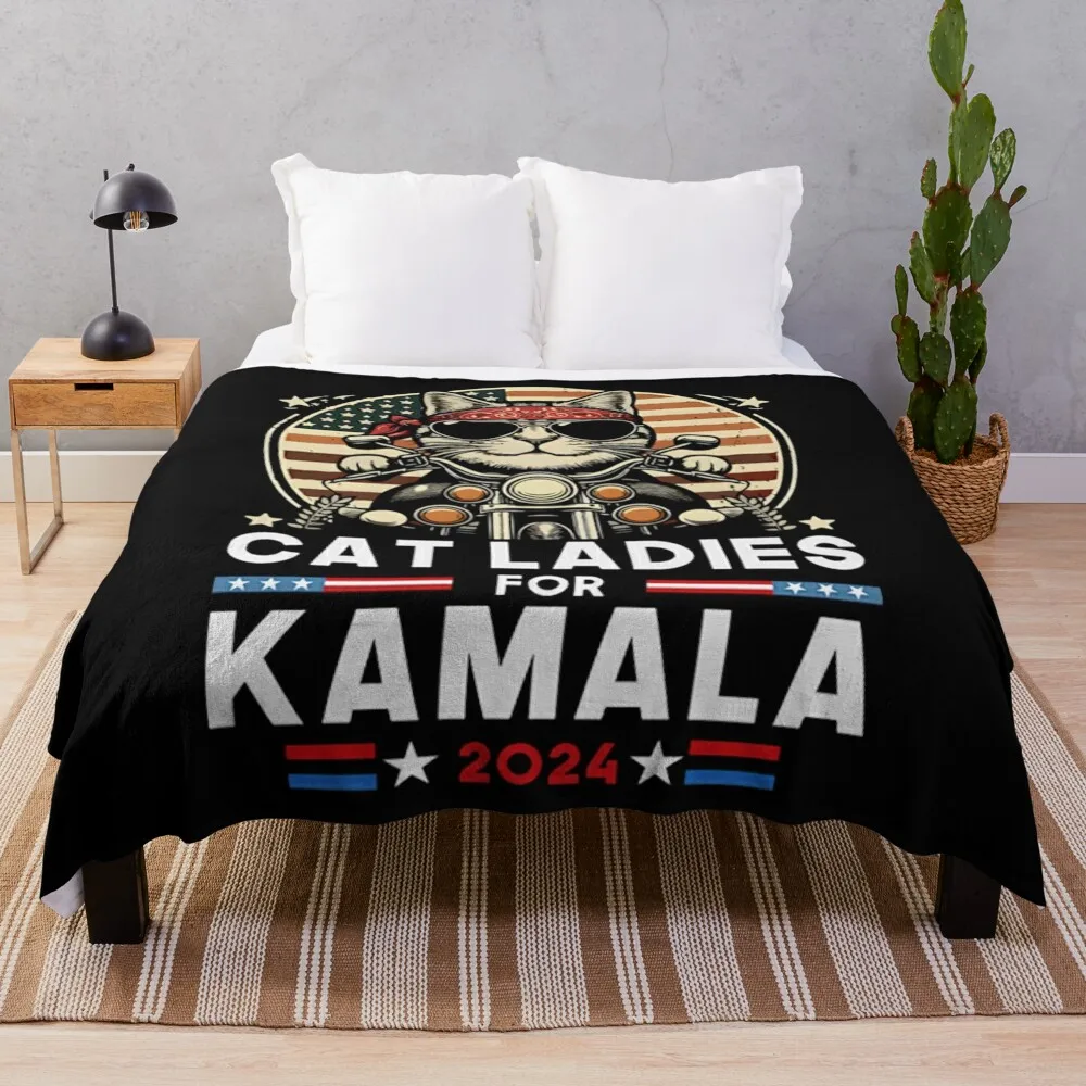 

Cat Ladies for Kamala Funny Cat 2024 President Kamala Harris Throw Blanket Stuffeds cosplay anime Flannel Fabric Blankets