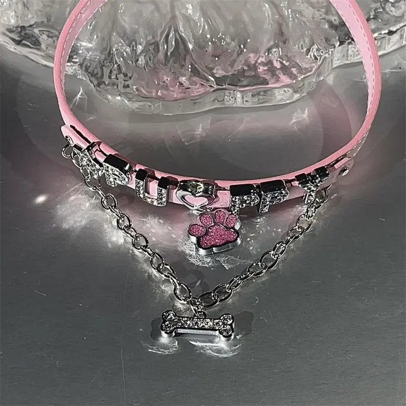 Couro strass sexy senhora longo pescoço colar diy personalizado gótico role-playing brinquedo sexy