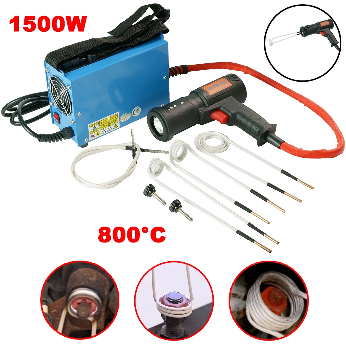 

Magnetic Induction Heater 1500W Bolt Buster Heat Induction Tool Car Flameless Bolt Heater for Rusty Screw Removing 4 Coils