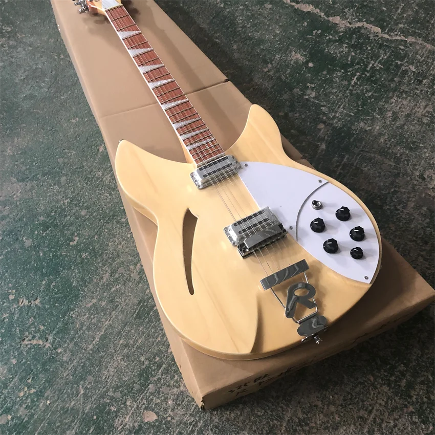 

360 natural wood color 12 string electric guitar, white protective plate, fixed mini bridge, free shipping, wholesale and retail