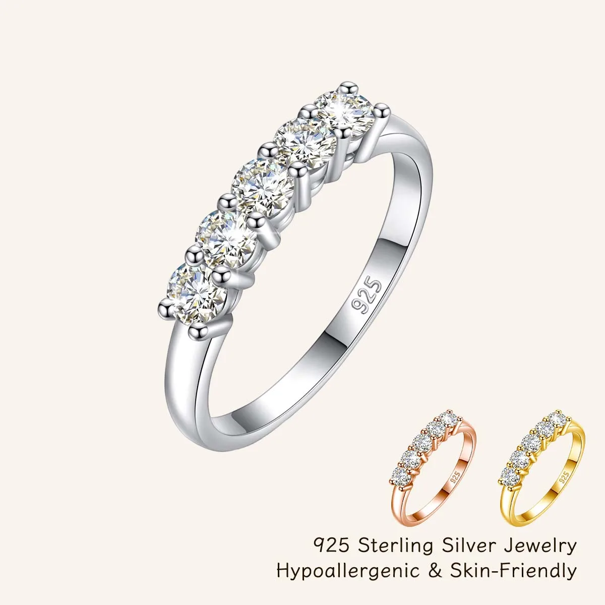 

Искрящееся обручальное кольцо из стерлингового серебра 925 пробы с 5 камнями муассанита 0.2 карата, сертификат GRA, класс D VVS, для повседневной носки, подарок для нее