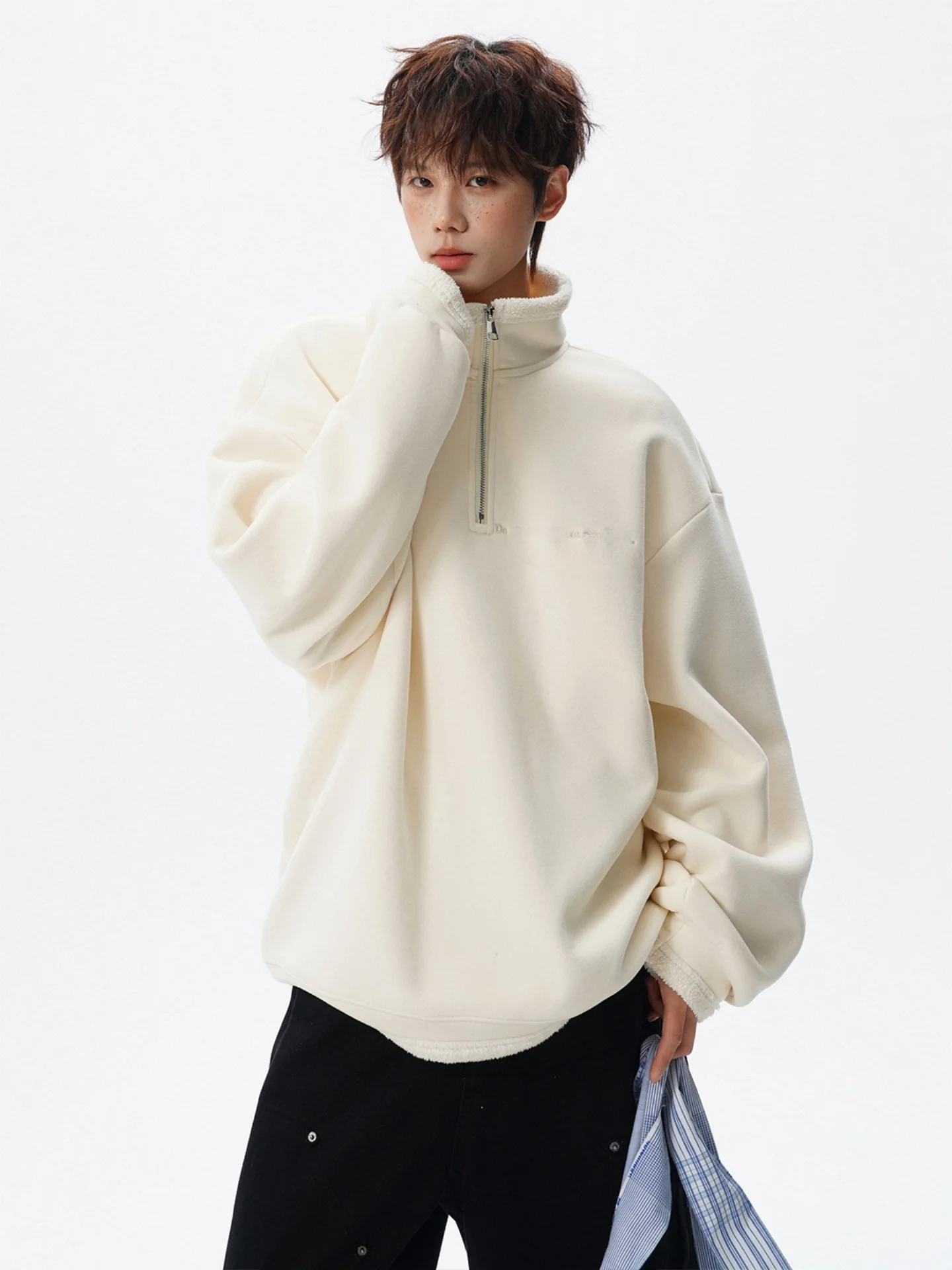 

Мужская толстовка на молнии с утепленной флисовой подкладкой из искусственного меха, воротником-стойкой, зимняя теплая повседневная свободная куртка в уличном стиле