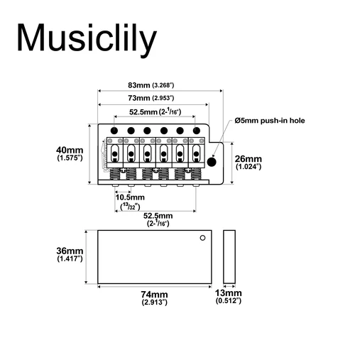 Imagen 2 del producto Wilkinson 52,5mm (2-1/16 pulgadas) estilo Vintage bloque completo ST guitarra trémolo puente brazo emergente 6 tornillos para Squier/Mexico Fender ST