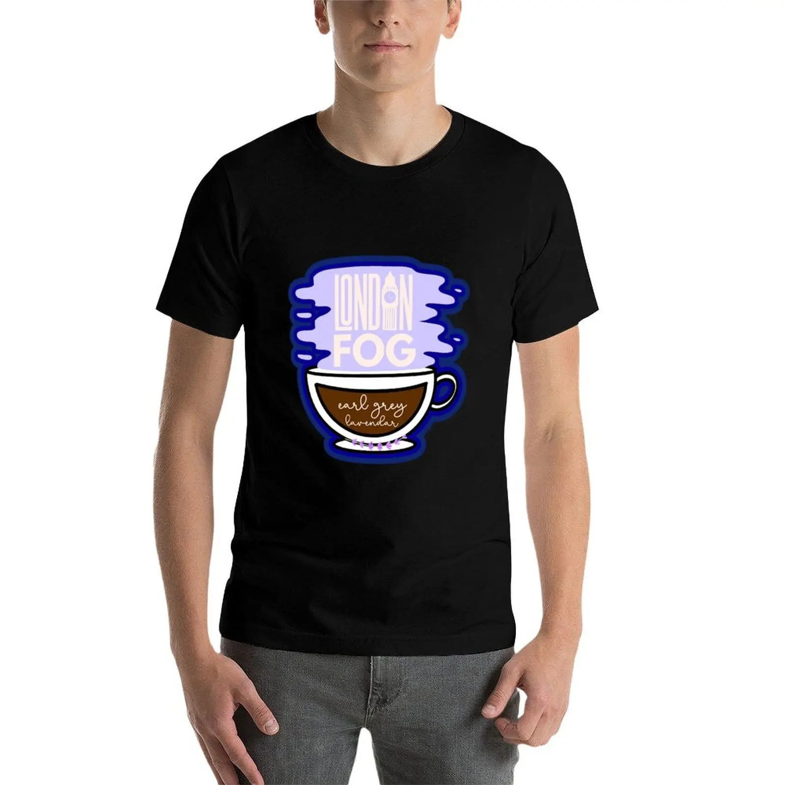 

London Fog Cute Teacup Lavender Latte T-Shirt t shirts cotton 100% t shirt man luxury T-Shirt
