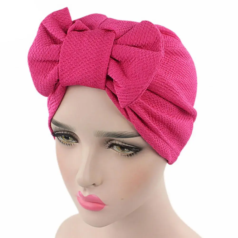 Gorro musulmán sólido para mujer, turbante elástico con lazo grande, Hijab, bufanda, gorro, envoltura para la cabeza, gorros de quimio, accesorios