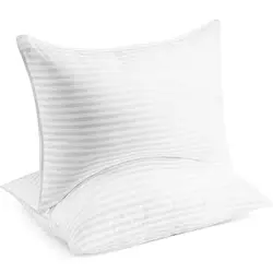 Set of 2 Bed Pillows Standard King Plush Down Alternative Pillows Cotton Cover