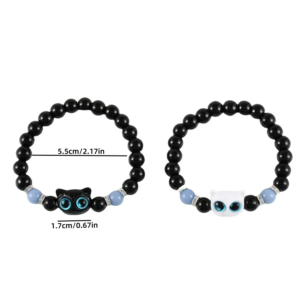 2Pcs/set Cute Big Eye Cat Luminous Bracelets For Girls Cartoon Animal Beaded Hand Chain Friendship Couple Bracelet Jewelry Gift