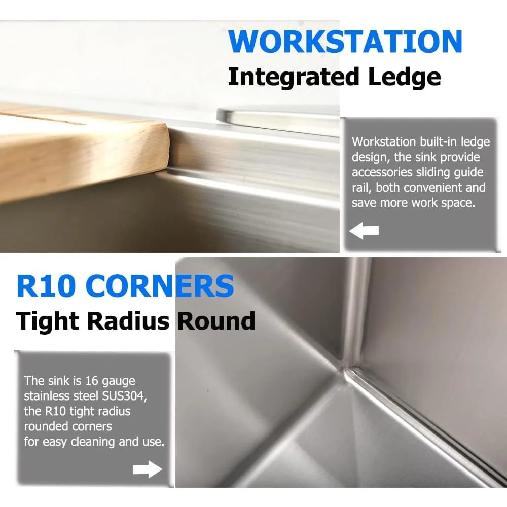 30 Inch Undermount Kitchen Sink Stainless Steel, 30 x 19 Inch Single Bowl Undermount Workstation Sink 10 Inch - Free Delivery