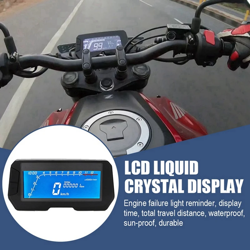 LED 12000RPM 6 Gear Universal Motorcycle LCD Digital Speedometer Backlight Odometer 2 4 Cylinders Meter