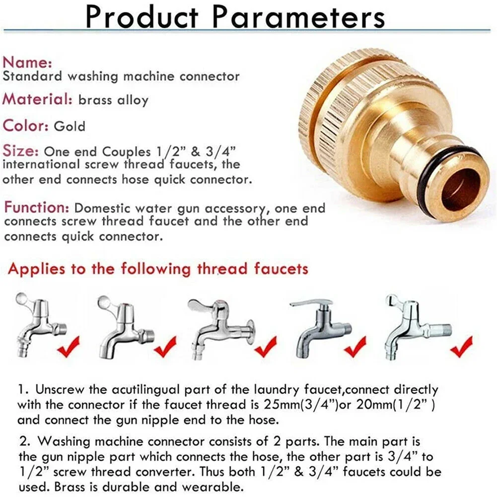 High Qulity Newest Brand New Water Pipe Connector Fitting Adaptor 3/4in Brass 1PC G3/4 To G1/2 Quick Connector