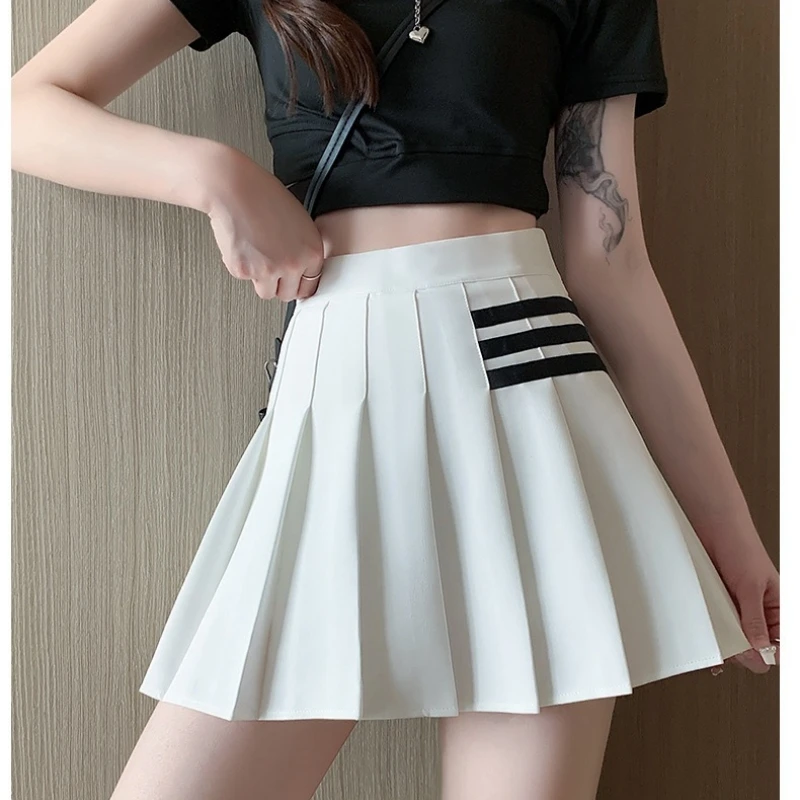 Women\'s Skirt With Shorts Summer Black Pleated Skirt For Girls Brown A Line High Waist Y2k Mini saias Spring Korea Style Clothes