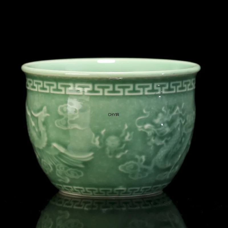 Yin Carved Celadon Chinese Style Master Cup Single Cup Large Capacity Tea Cup Ceramic Tea Cup Personal Single Cup Welfare