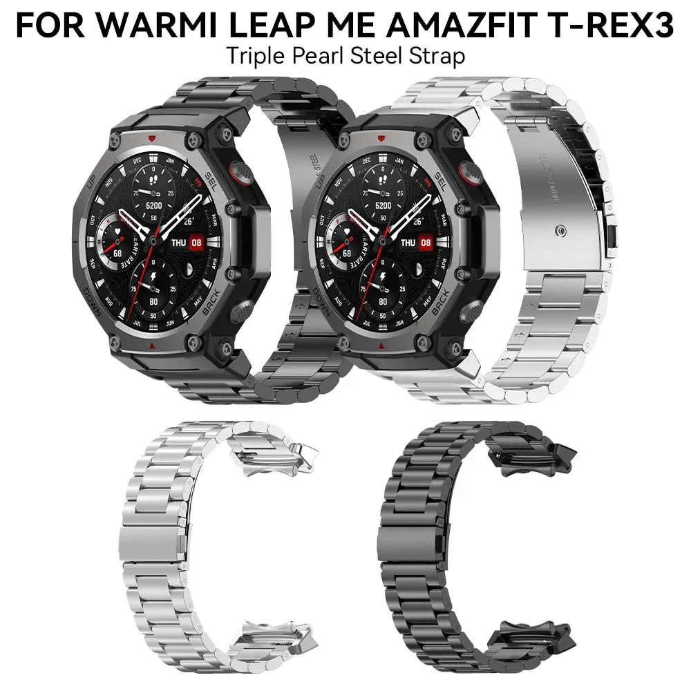 Aço inoxidável sem lacunas cinta para amazfit t-rex 3 metal dobrável fivela pulseira de pulso para huami amazfit T-REX3 pulseira de relógio inteligent