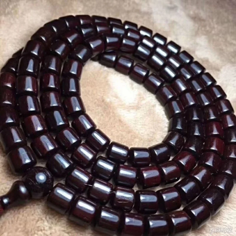 Guaranteed Indian Rosewood Bracelet with 108 Beads, Old Material, Oil Content, High Pendant Value, Barrel Bead Brace