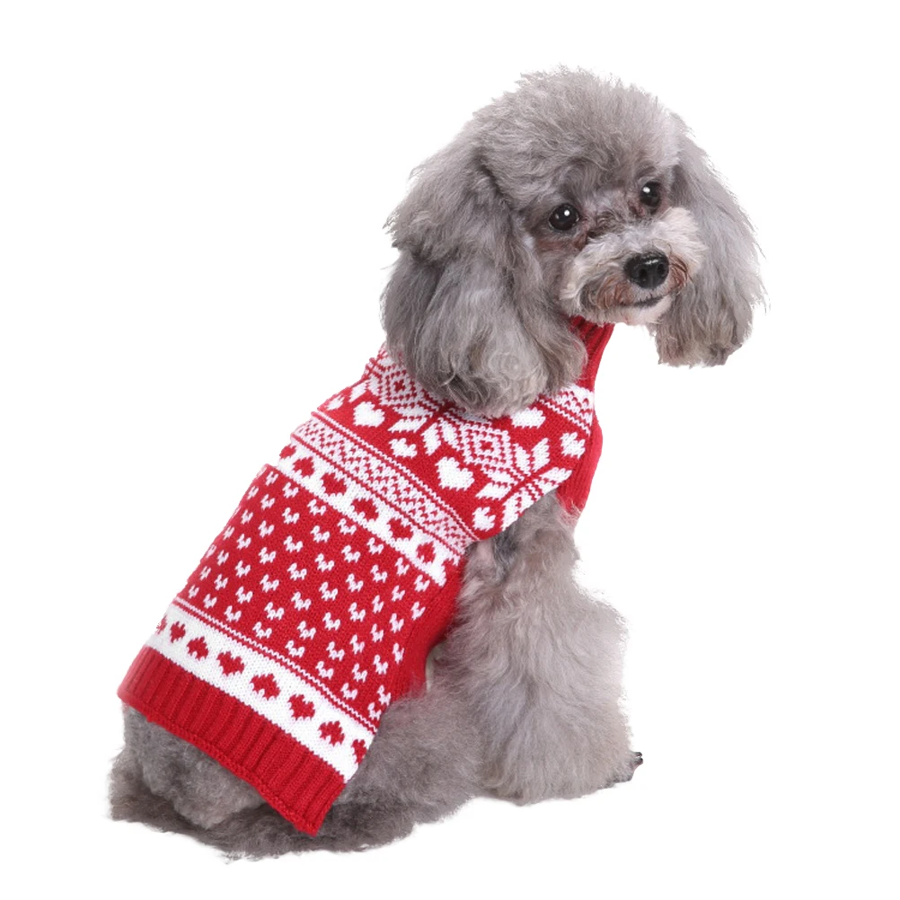 

s Pet Dog Sweater Knitted Christmas Warm Thick Winter Clothes Red Stretchable Easy Wear Festive Gift for Dogs