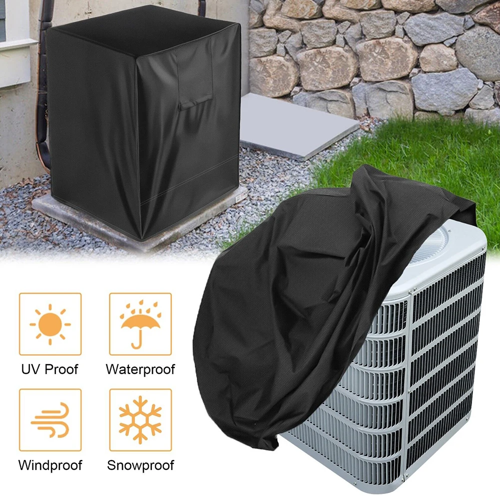 For Window Air Conditioners Dustproof Cover Waterproof Adjustable Drawstring Black Easy To Use Oxford Cloth Waterproof Windproof
