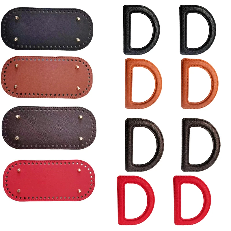 3Pcs/Set DIY Handmade Handbag Making Accessory Set, Includes 2 D-Shaped Pu Handles and a 22cm Circular Fixed Base Plate, Suitable for Handmade Handbag Making and Bag Modification