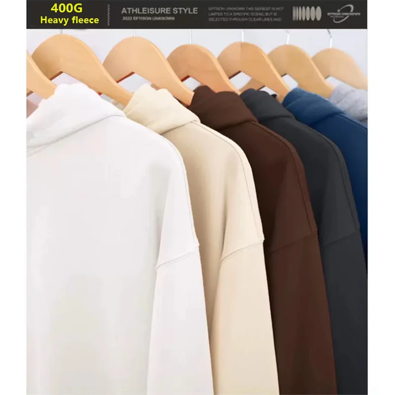 Light Gray 500g Heavy American Solid Color Hooded Sweater Thick Loose Versatile Velvet Autumn and Winter Men's and Women's Coats