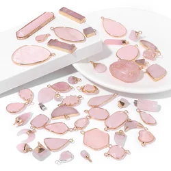 Charm Natural Rose Quartzs Pendants Plating Connector Pendant for Jewelry Making Necklace Bracelets Earring Accessory Wholesale