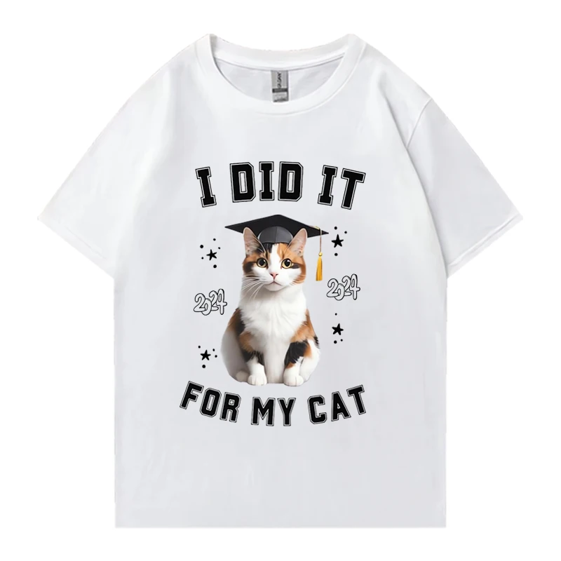 Heißer Verkauf Abschluss geschenk für Katzen liebhaber lustige T-Shirts Unisex reine Baumwolle klassische Kurzarm T-Shirt Männer Frauen süße Tops