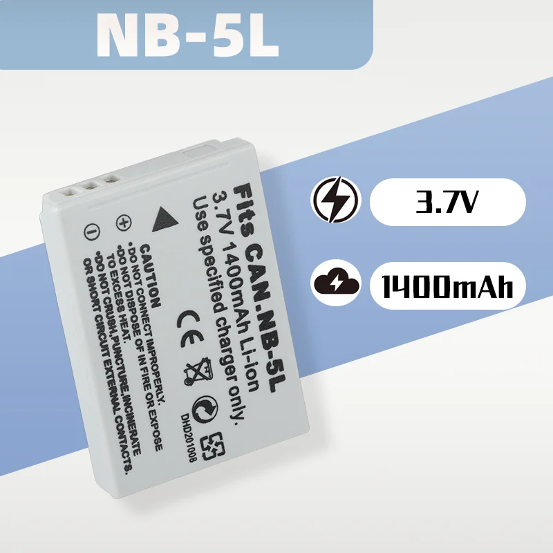 

Rechargeable 3.7V 1400mAh Battery for Canon NB-5L/NB5L (5L), Compatible with IXUS 800-980/860/870/90 Digital Cameras