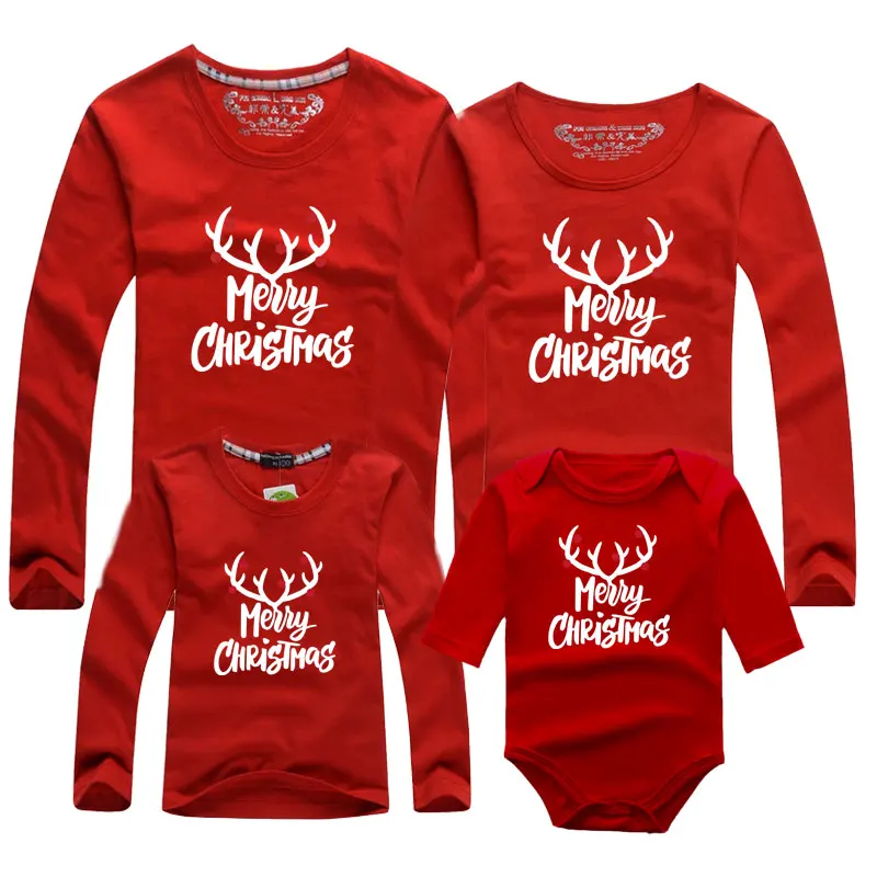 

Christmas Family Matching Outfits Women Men Kids T-shirt Baby Romper Mom Dad And Me Clothes New Year Mother Daughter Clothes