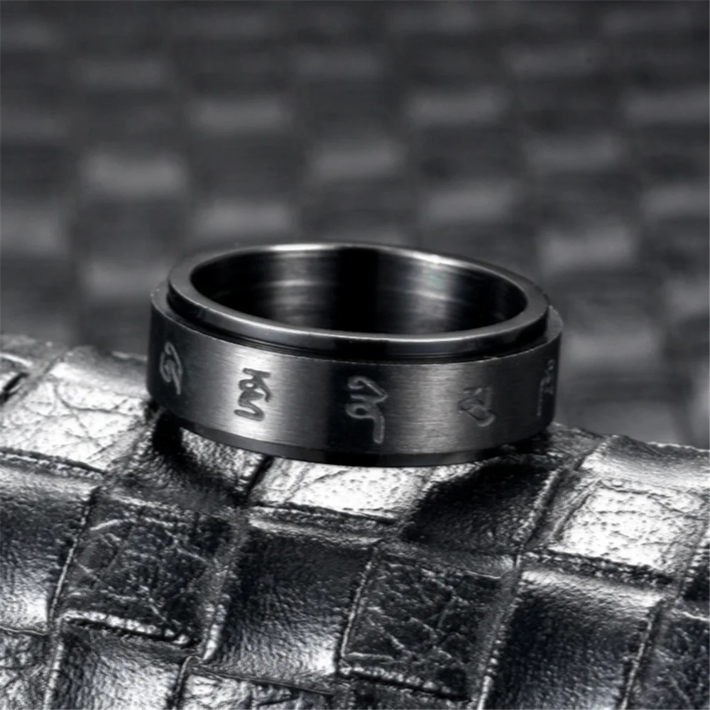 Black Fidget Ring Spinner Ring Buddhism Mantra Anxiety Ring for Women Men Stainless Steel Jewelry Birthday Gifts for Women