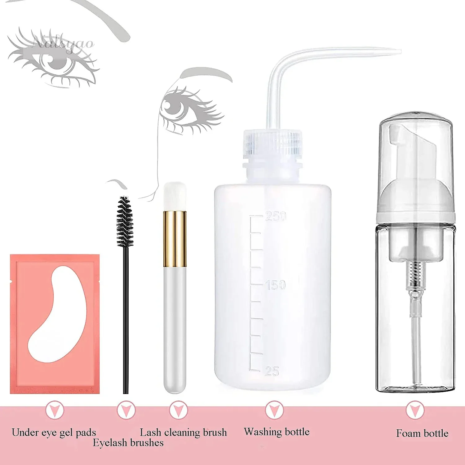 CNKEyelash Foam Washing Bottle Mascara Wands Eyelash Gel Extension Cleaning Kit Lash Shampoo Brush Soap Pads Salon