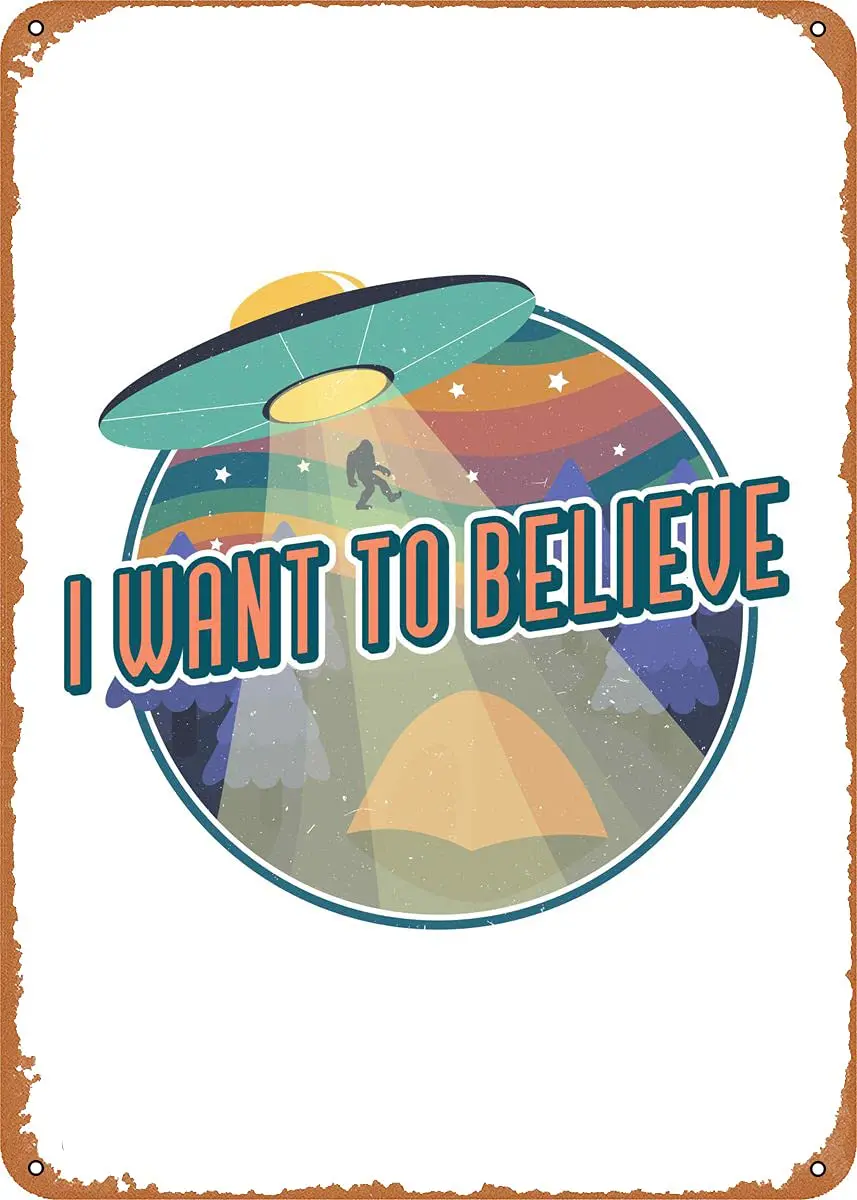 Want to Believe 2 Metal Tin Sign Retro Wall Decor Vintage Art Print Poste Great Gift for Space Fans 8 x 12 inch