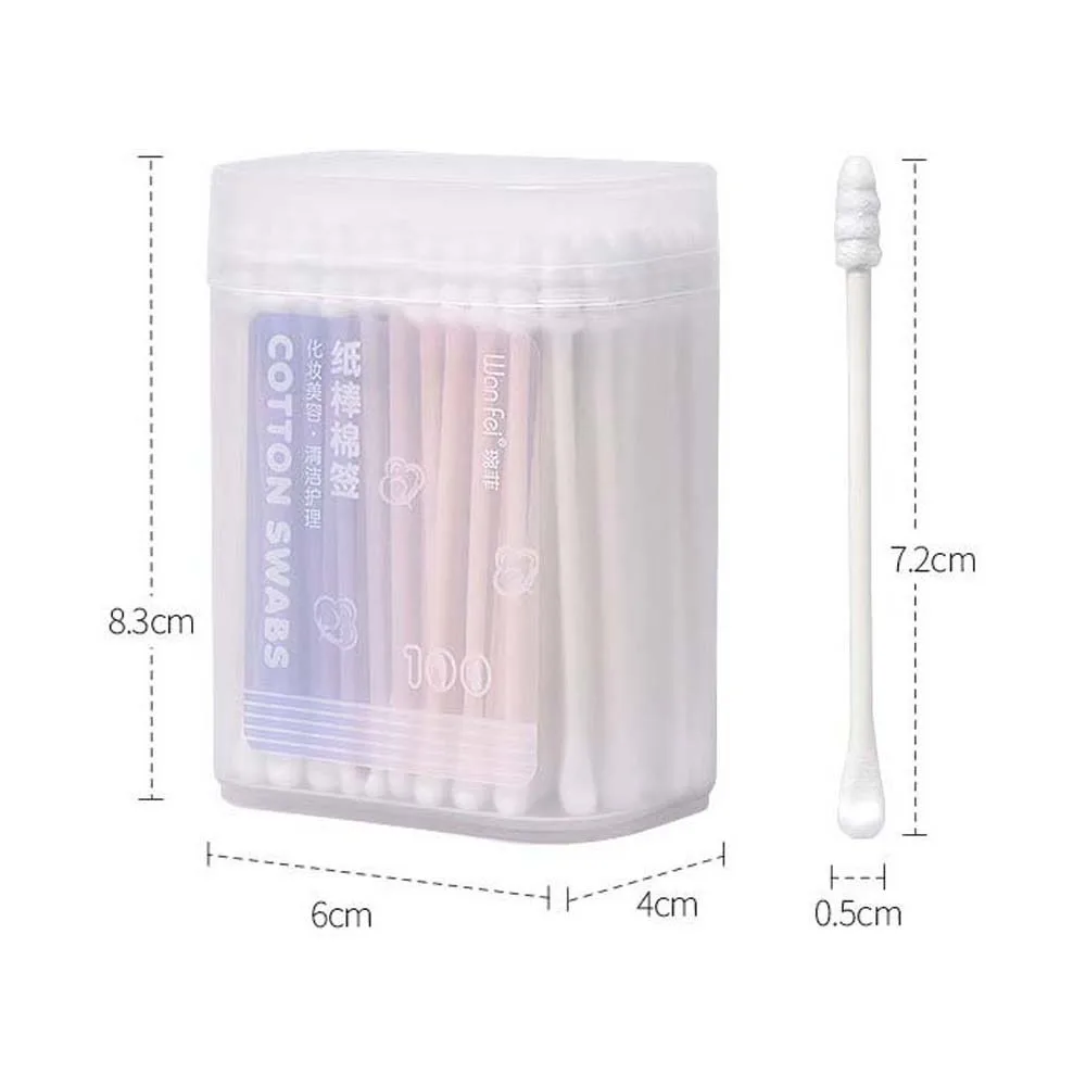 Cotonetes de algodão para cola Removendo cílios e nariz, Ear Cleaning Care, Ear Pick Cleaner, Cotton Buds Dica, Colher, 100 PCs/Set