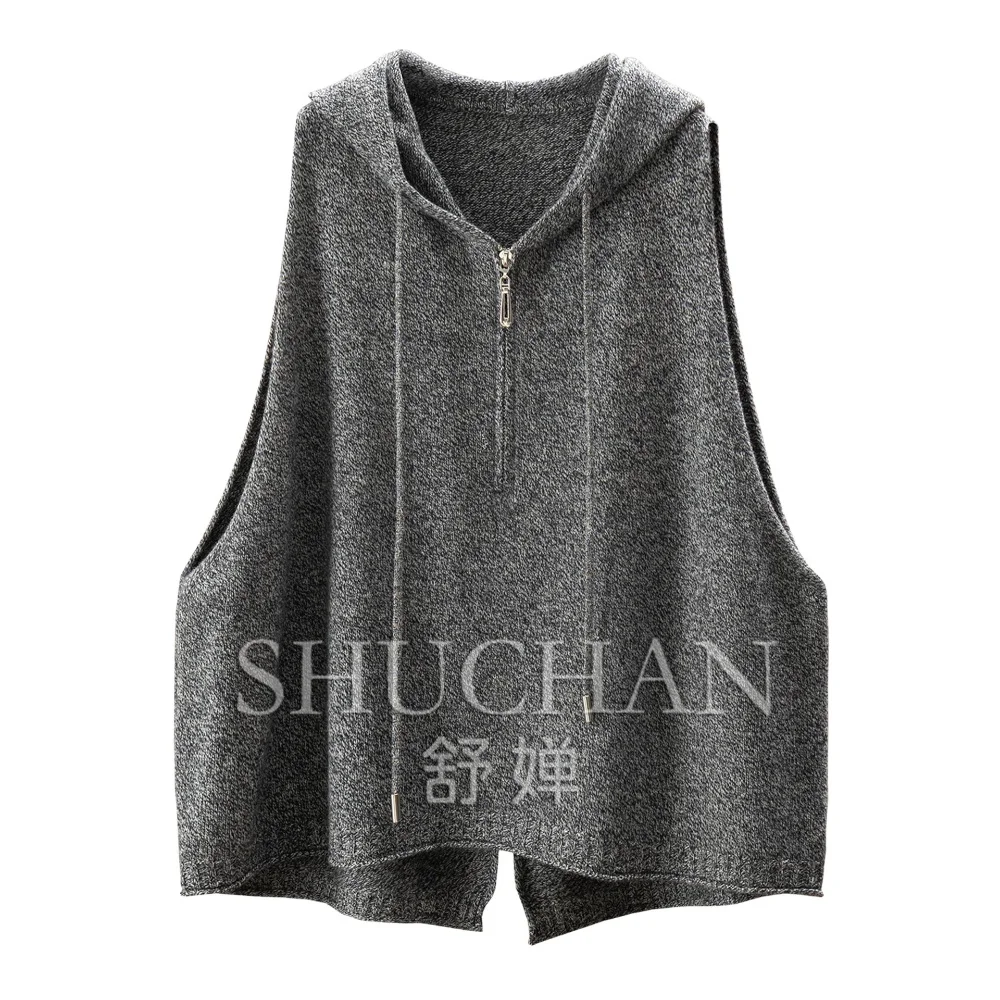 Knit Tank Top Retro Flower Yarn 100% Wool Hooded Sweater Vest Female 72W8 Sweater Mujer