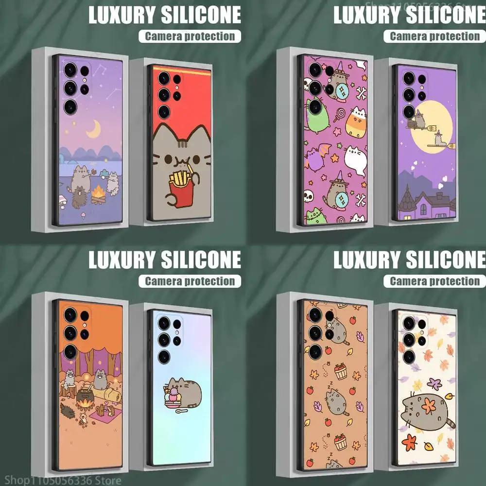 

Cartoon Cat P-Push-S Phone Case For Samsung S25,S24,S23,S22,S21,S20,S10,Ultra,Plus,Lite,FE,Soft Silicone Black Cover