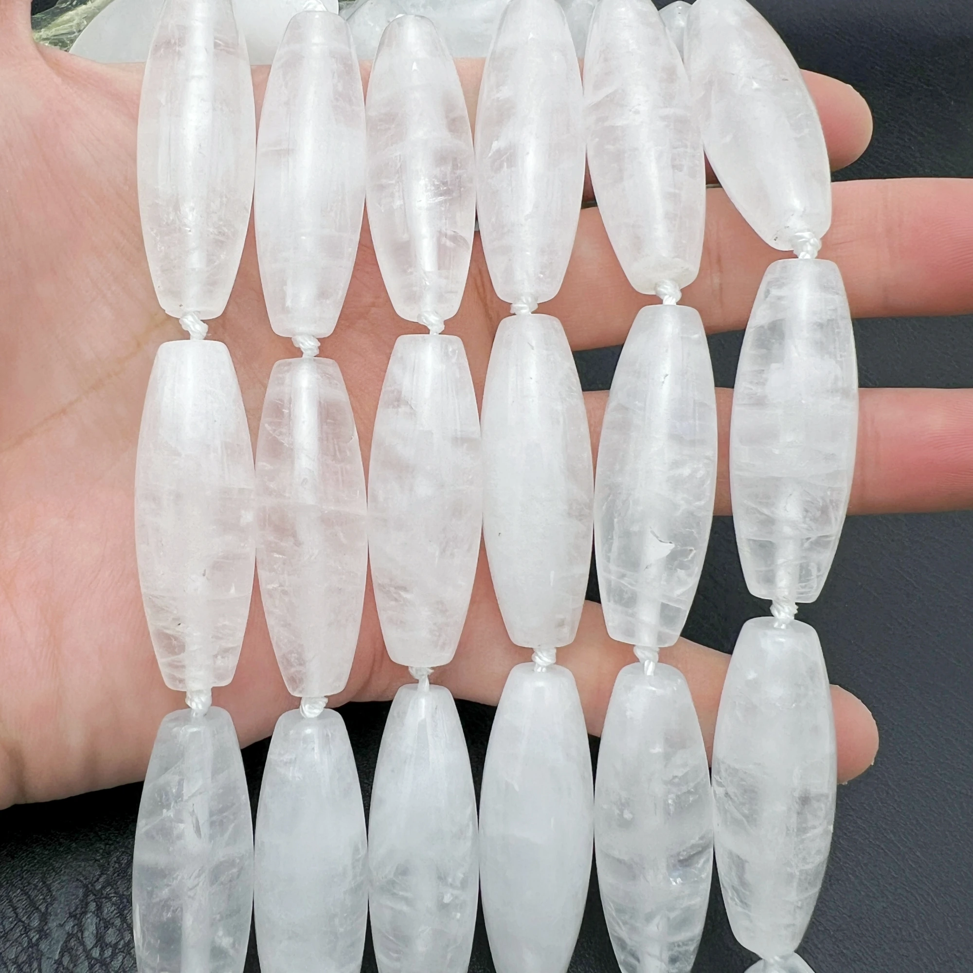 14x40MM 9PCS Large Natural White Crystal Rock Quartzs Barrel Nugget Focus Beads For DIY Jewelry Making