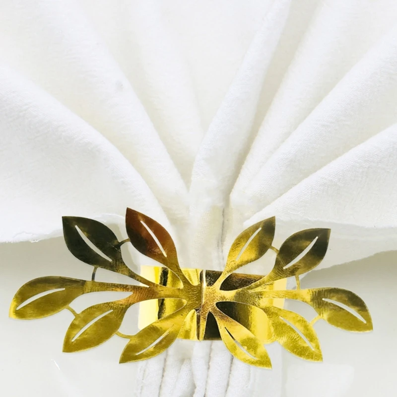 50Pieces Golden Leaf Napkines Rings Paper Material Napkines Rings Napkines Buckle Wedding Serviettes Rings for Table Napkines