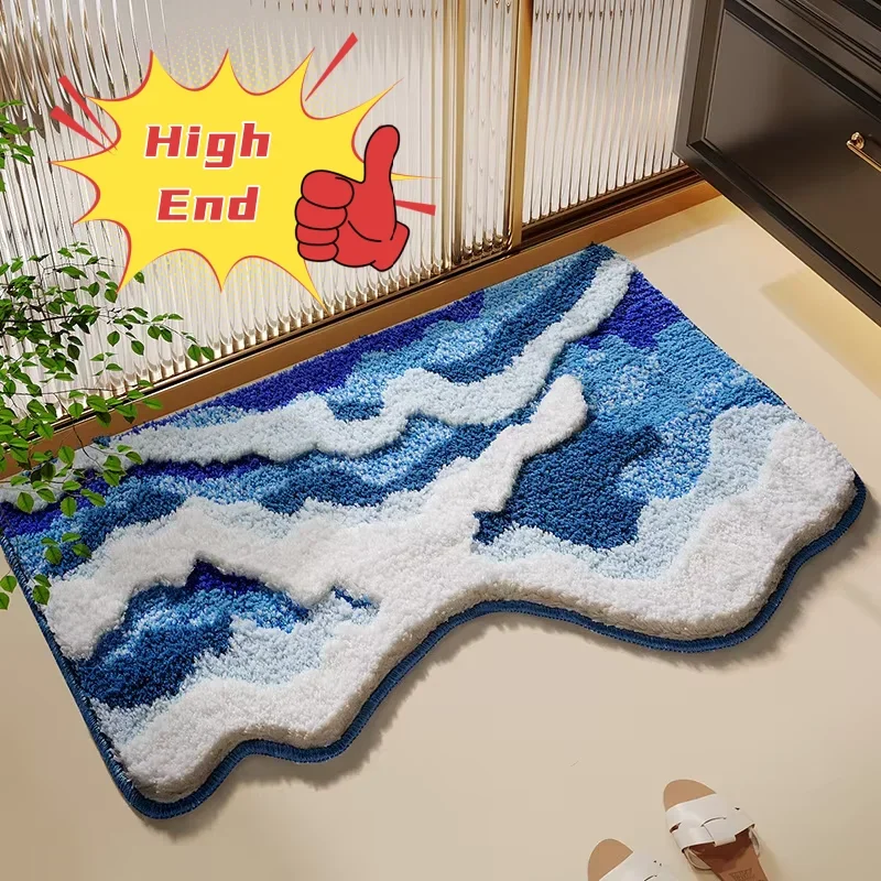 

High-End Luxury Soft Fluffy Plush Seaside Wave Girls Bedroom Carpet Anti-Slip Easy Clean Bedside Floor Mat Cute Children's Decor