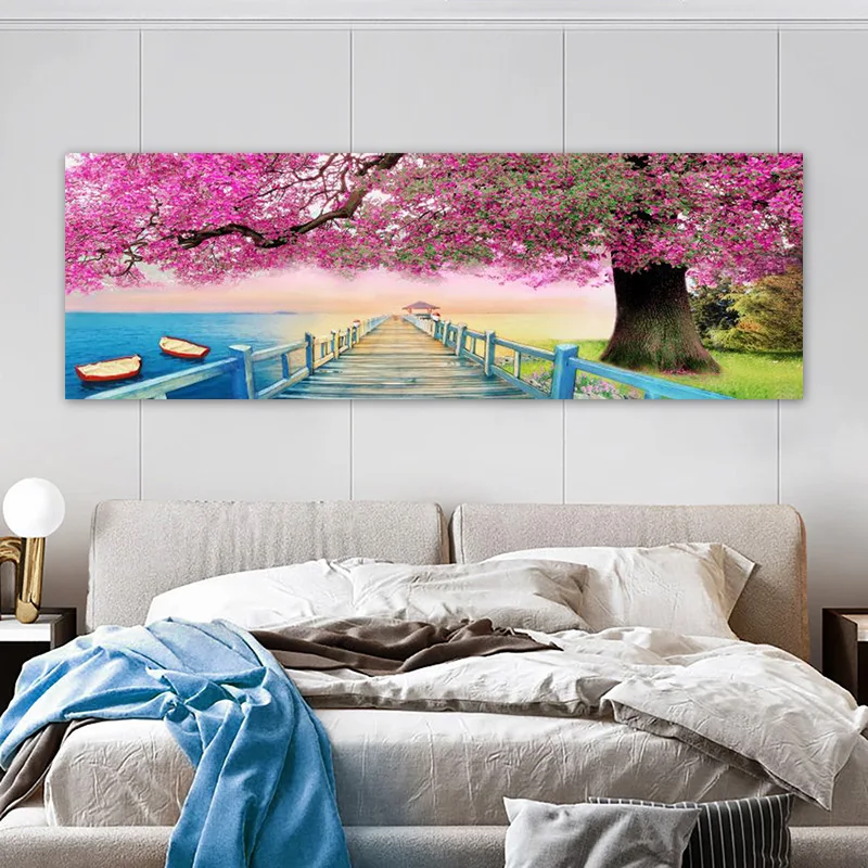 Tree Bridge Boat Posters and Prints Nordic Landscape Pictures Canvas Painting Abstract Wall Art for Living Room Home Decoration