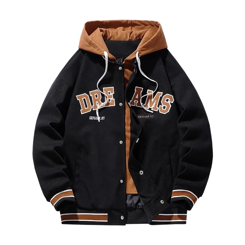 High Quality Varsity Baseball Uniform Jacket Men\'s Autumn New Trendy Brand All-match Student Hooded Jacket Plus Size Coats Women