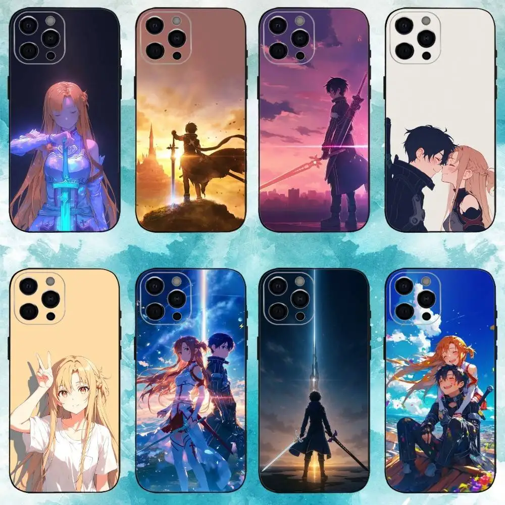 

S-Sword Art Online SAO Kirigaya Phone Case For iPhone17,16,15,14,13,12,11 Plus,Pro Max Soft Black Cover