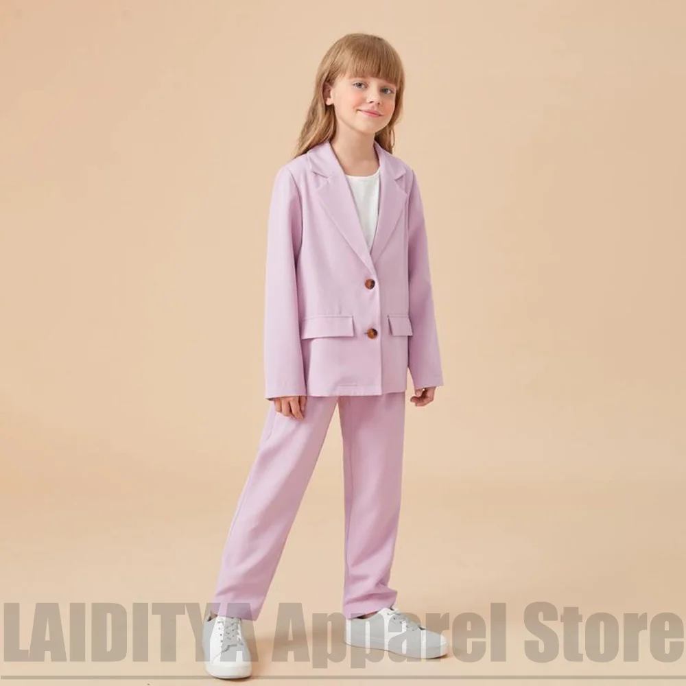 Fashion Children Girl Two Piece Suit Jacket Trousers Set Casual Formal Outfit For Daily Photoshoot Birthday Party Wear 2026