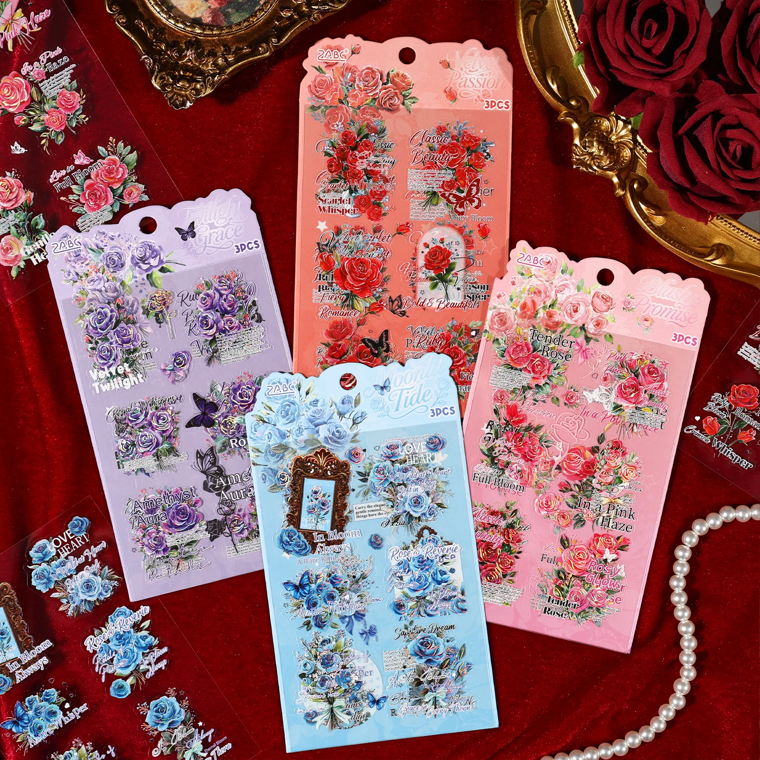 3sheets Rose Secret Series Kawaii Ins Rose PET Die cut Stickers DIY Diary Scrapbook Aesthetic Stationery Stickers