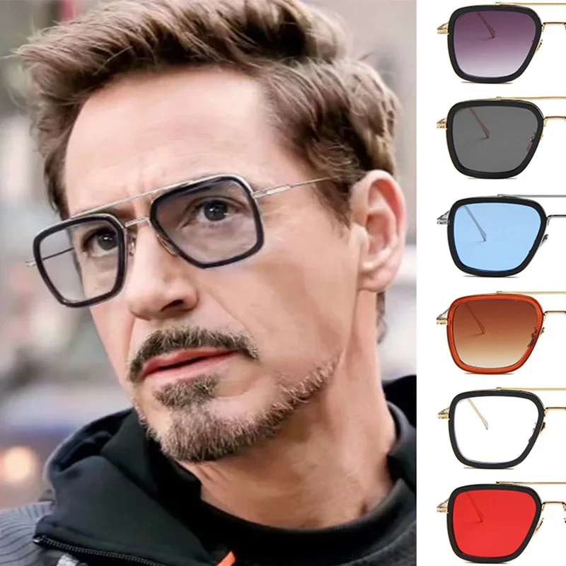 

Steam Punk Tony Stark Sunglasses Men Women Fashion Square Driving Glasses Unisex Metal Frame Trendy Shades Oculos De Sol