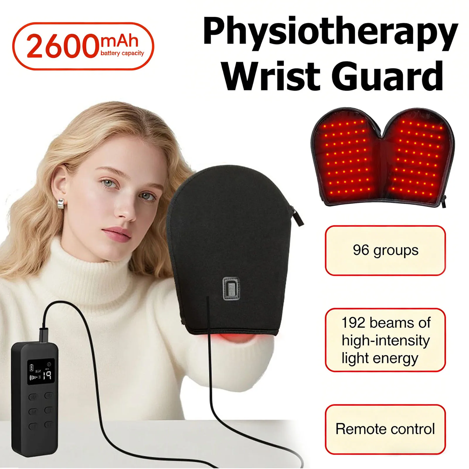LED Light Therapy for Hand Pain Relief with 660nm Red & 850nm Infrared Light, Rechargeable LED Near Infrared Light Therapy Glove
