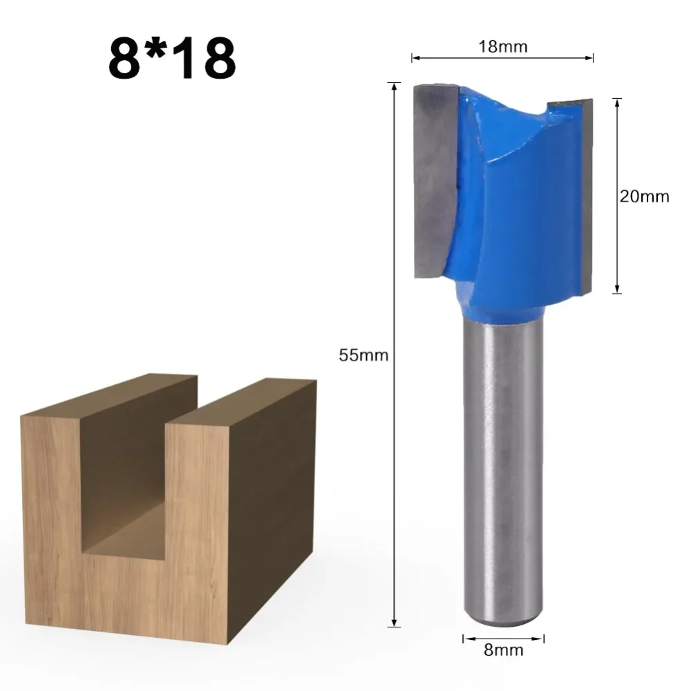 Slotting Straight Router Bit Set 8mm Shank Double-edged Carpenter Milling Cutter for Wood 6-20mm Cutting Dia Woodworking Tools